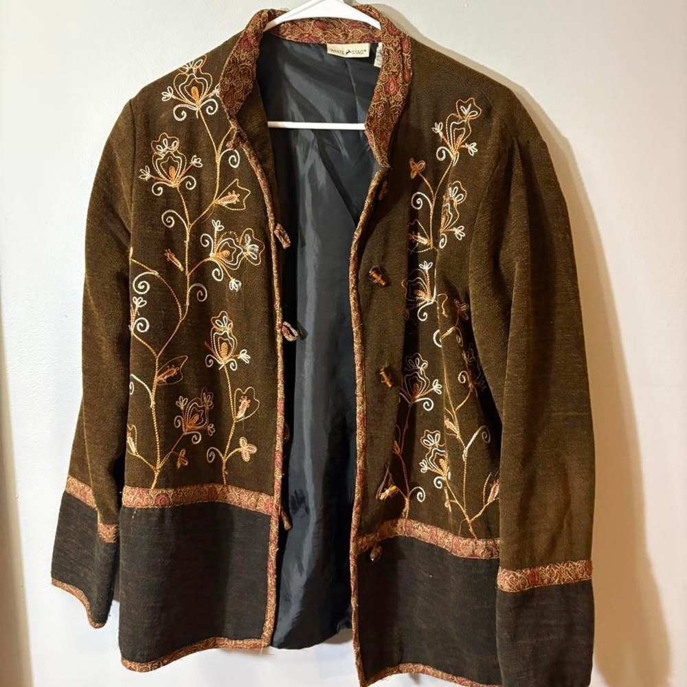 vintage white stag jacket patchwork